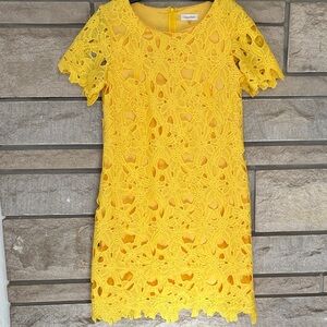 Calvin Klein Yellow Lace Mini Dress